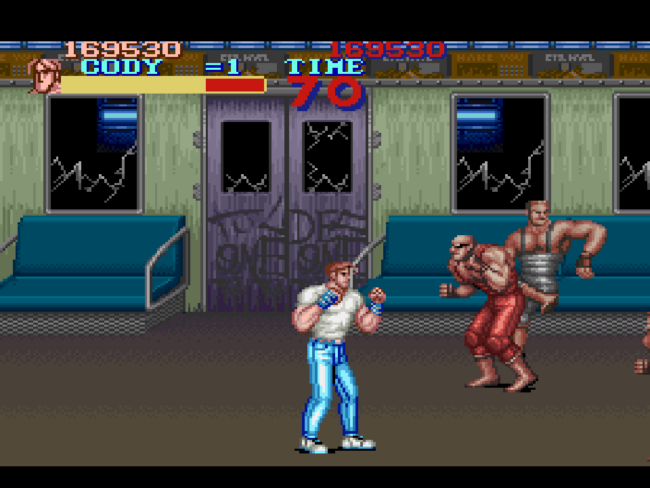 The main character fights enemies aboard the subway in the underground level.