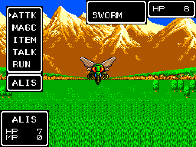 A battle sequence early on in Phantasy Star.