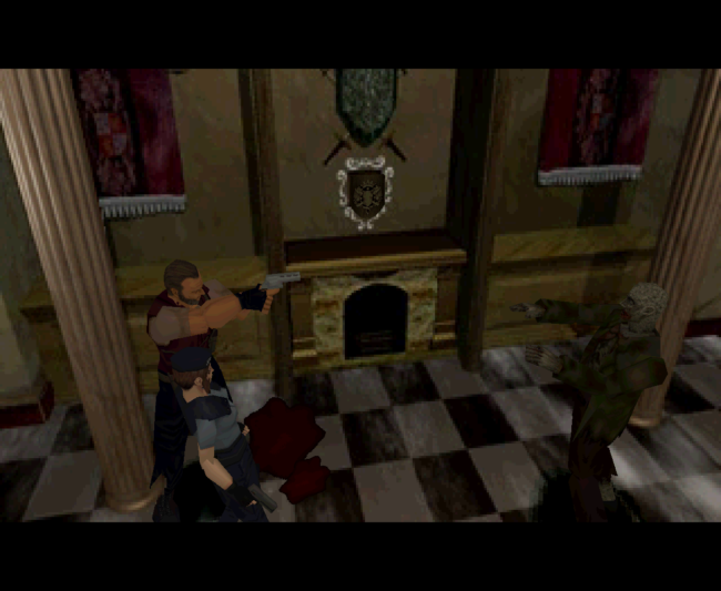 Jill and Barry face off against a zombie.