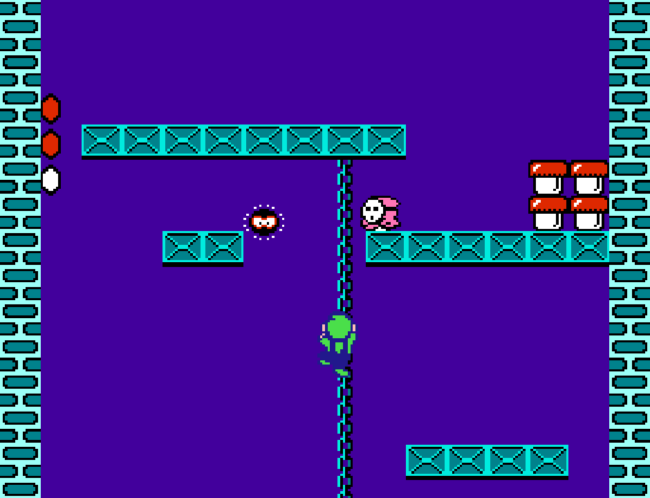 One of the first boss stages in Super Mario Bros. 2.