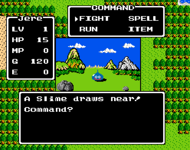 Fighting against a trademark slime in Dragon Warrior.