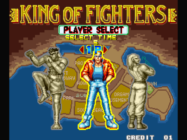 The player select screen in Fatal Fury.