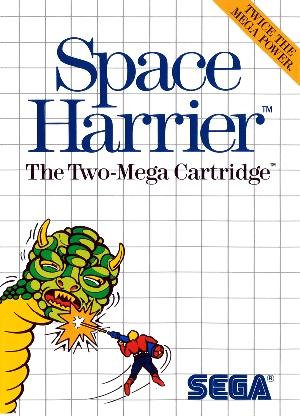 Front cover for Space Harrier on the Sega Master System.