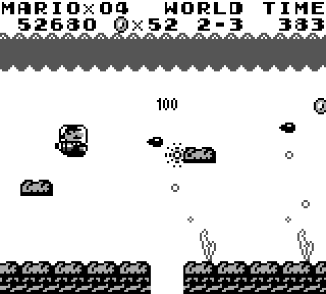 An underwater shooter level with Mario in a submarine.