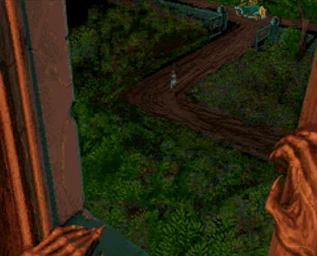 The opening sequence shows demon hands from the viewpoint of a monster as the player approaches the mansion.