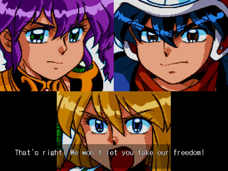An animated sequence showing three of the main characters.