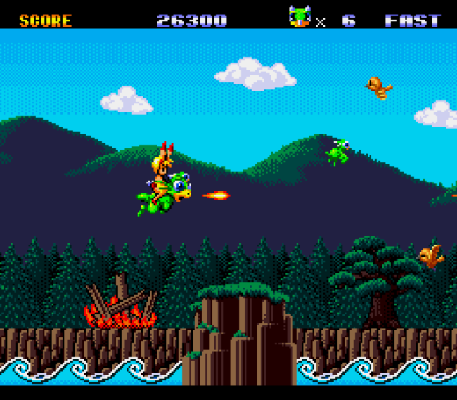 High flying shooting action in the second stage of Keio Flying Squadron.