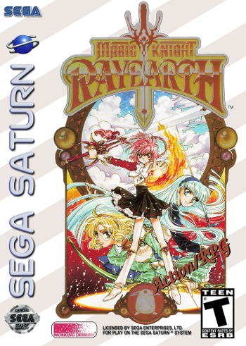 Front cover for Magic Knight Rayearth on the Sega Saturn.