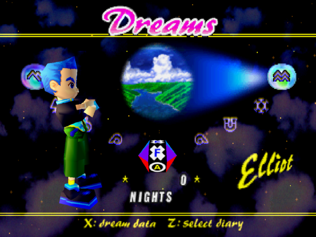 The character select screen in Nights into Dreams.