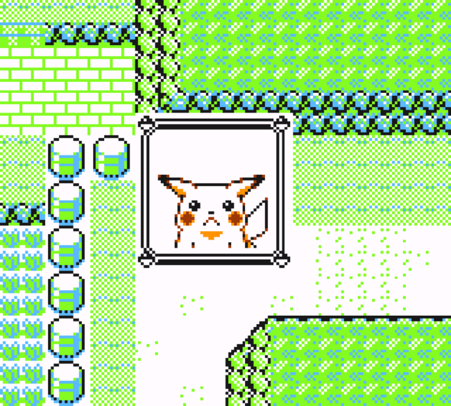 Interacting with a sad Pikachu in Pokemon Yellow.