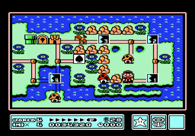 A typical scene on the world map in Super Mario Bros 3.