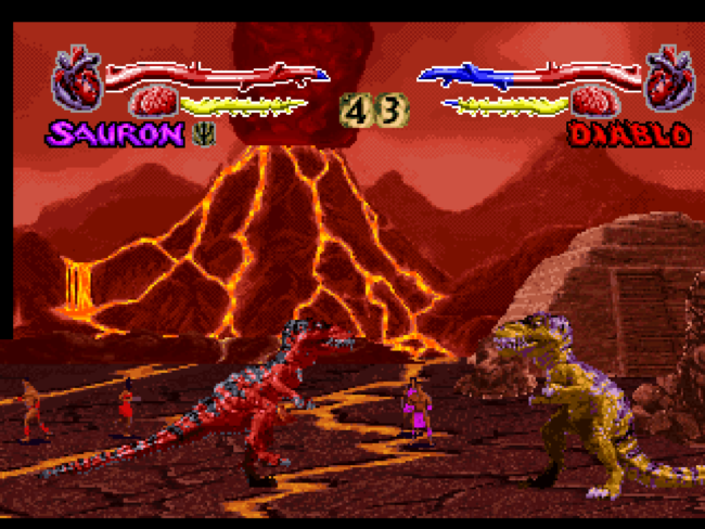 A apocalyptic lava stage with volcanos in the background.