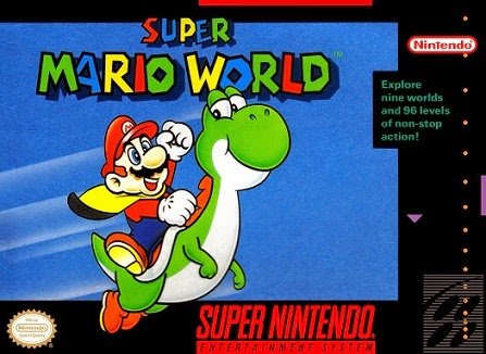 Front cover for Super Mario World on the Super Nintendo.