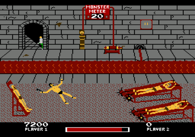 A torture chamber scene that looks absolutely ridiculous.