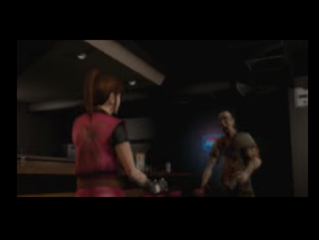 A grainy full motion video showing the first encounter with a zombie.