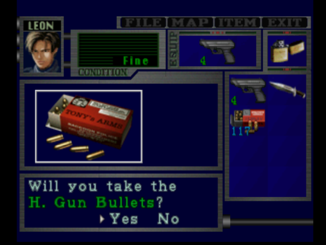 The status screen depicting character health and their inventory.