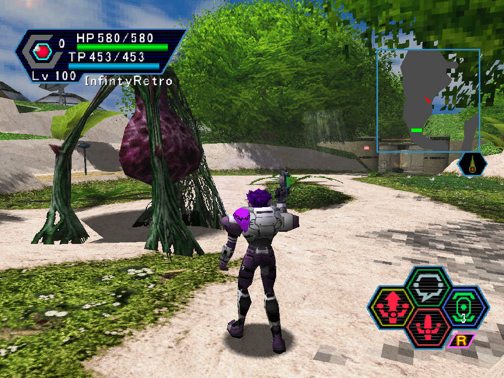 The player battles a plant based enemy in the Forest stage.