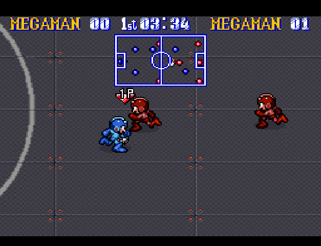 A soccer match in a futuristic looking arena.