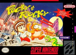Front cover of Pocky & Rocky for the Super Nintendo.