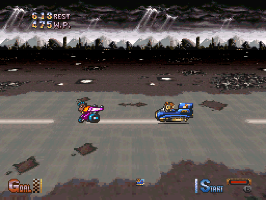The player races with Frankie in the future on hover bikes.