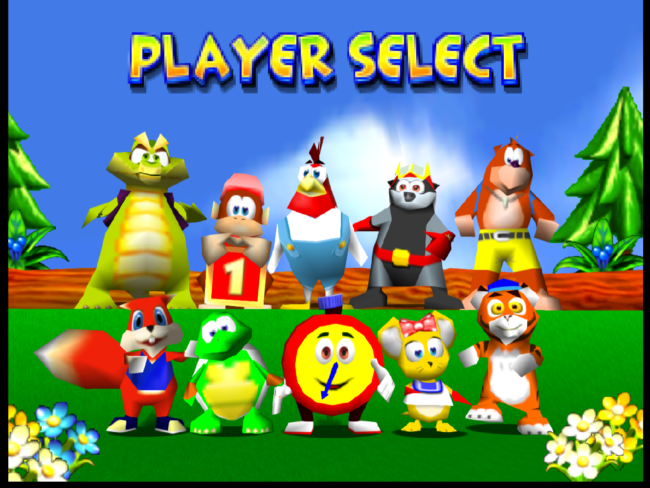 The character select screen in Diddy Kong Racing.