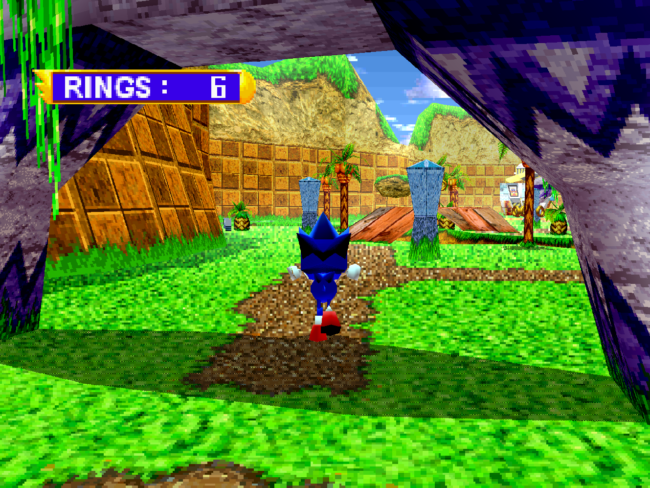Sonic runs through the 3D areas of Sonic World.