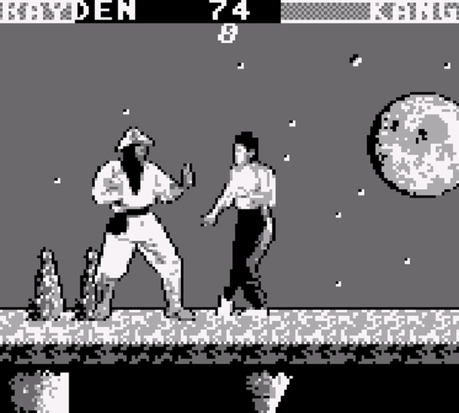Raiden and Liu Kang battle under the backdrop of a full moon.