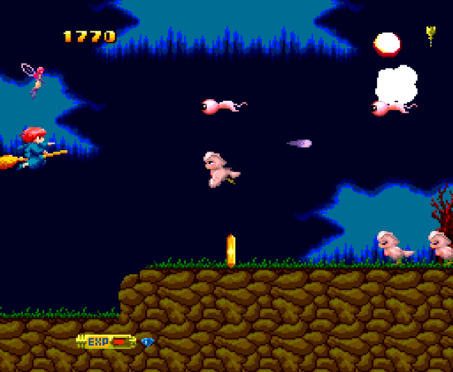 Shooting down foes as Cotton the magical witch.