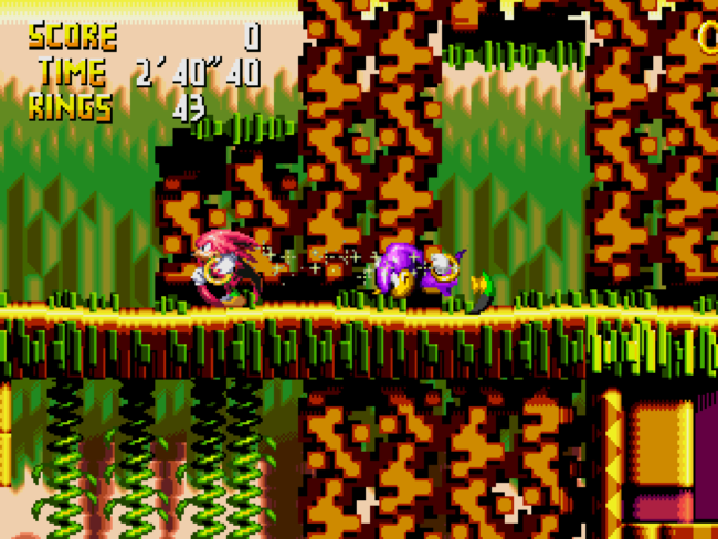 Knuckles and his partner character run through the first stage.