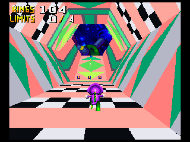 A secondary character runs through a bonus stage in Knuckles Chaotix.