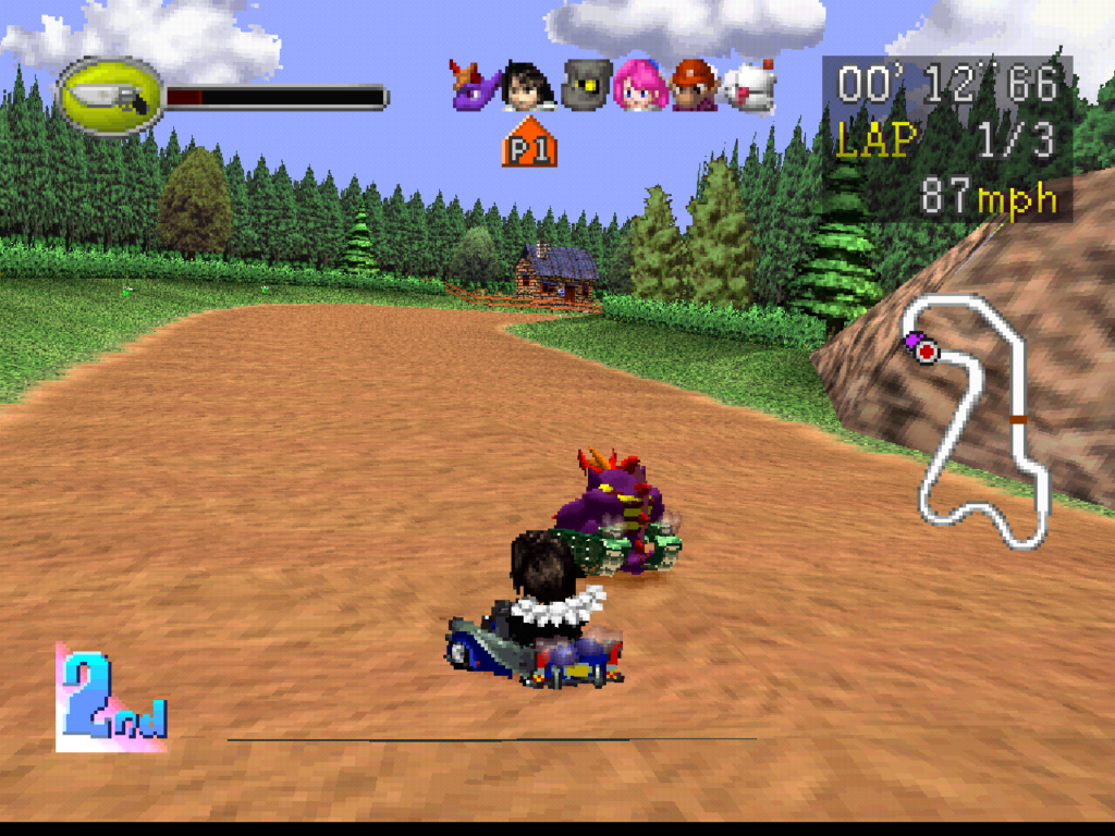 Squall overtakes Behemoth in an outdoor racing track during the daytime.