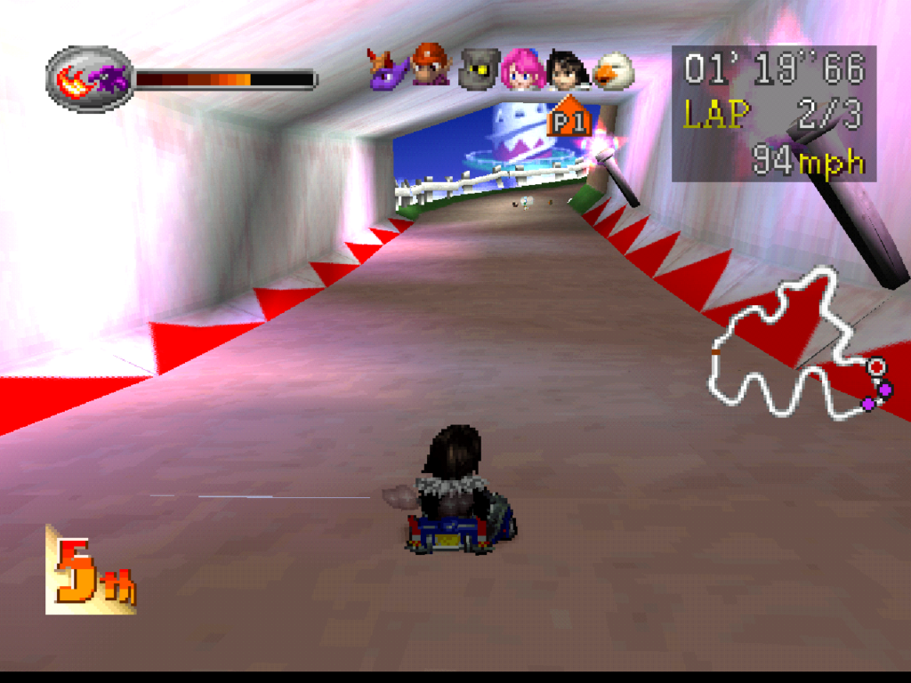 Squall drives through a cave in an ice based level.
