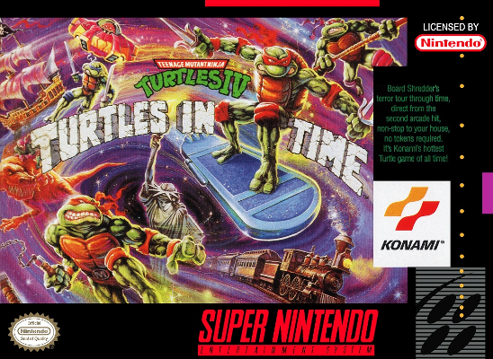Front cover for Teenage Mutant Ninja Turtles IV: Turtles in Time for the Super Nintendo.