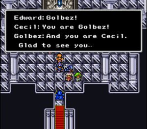 Characters face off against one another in the crystal room of Fabul.
