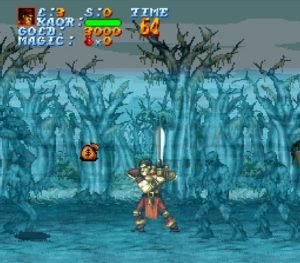The main character battles against undead monsters in a dead forest.