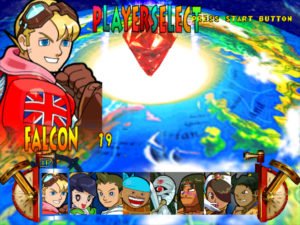 The character select screen featuring eight playable fighters.