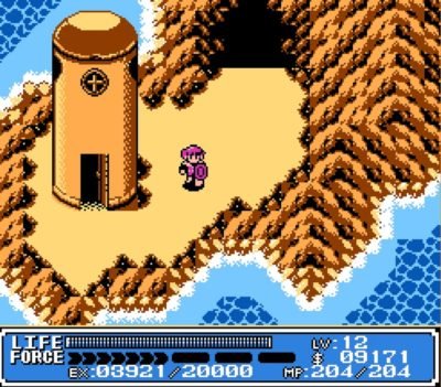 The main character stands next to a lighthouse.