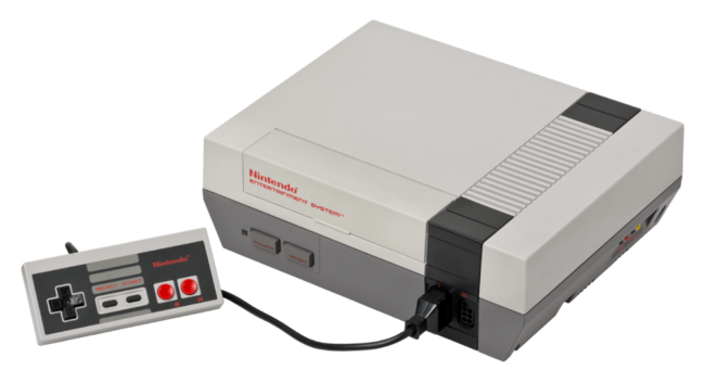 The Nintendo Entertainment System with one controller plugged in.
