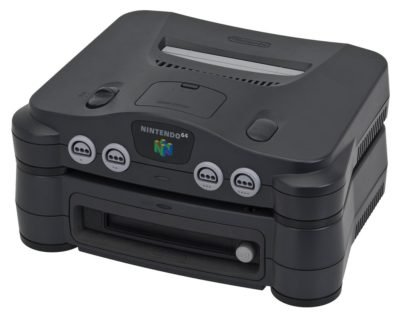 Nintendo 64 with the 64DD attachment underneath it.