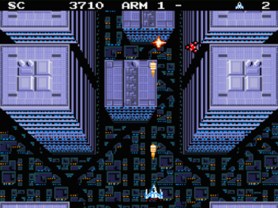 The space ship flies over a cityscape.