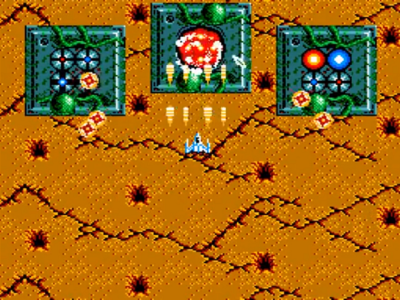 The main attack ship battles enemies over a desert.