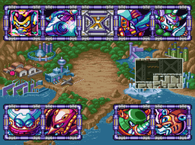 The level select screen in Mega Man X3.