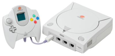 Sega Dreamcast console with one controller attached.