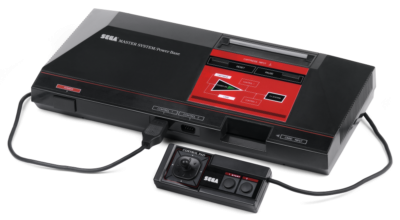 The Sega Master System console with one controller attached.