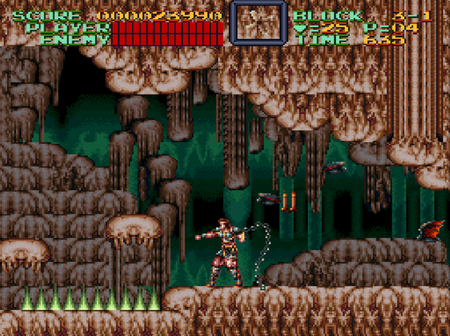 Simon throws his whip in the bottom of the cave.