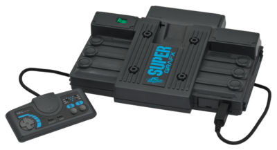 The NEC SuperGrafx console with one controller attached.