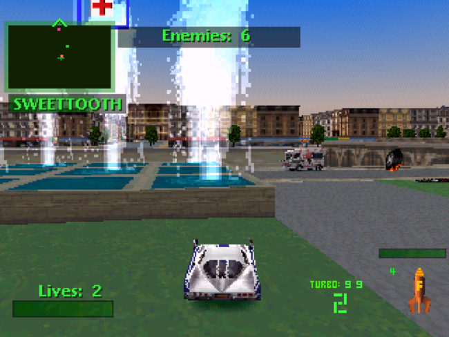 A car drives through the ruins of Paris.