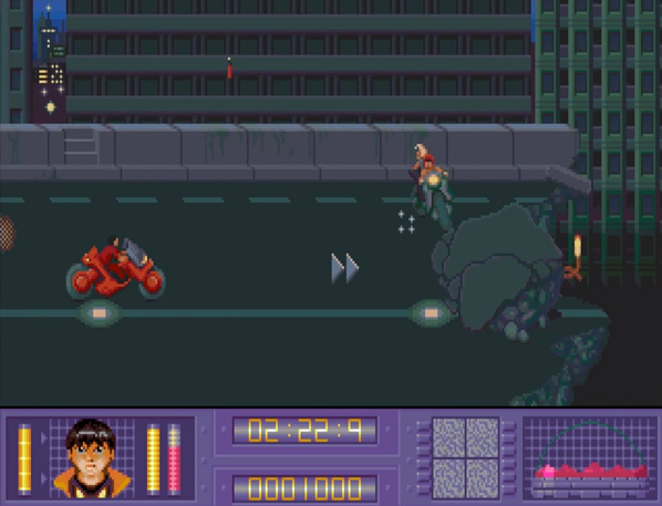 Kaneda rides his motorbike in