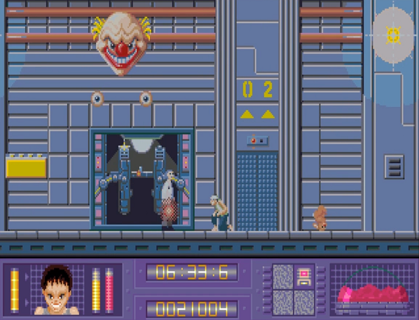 Tetsuo fights against a teddy bear in a dream world.