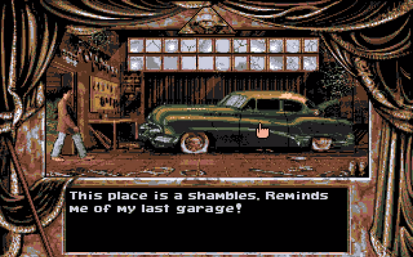 The main character enters the garage on his estate.